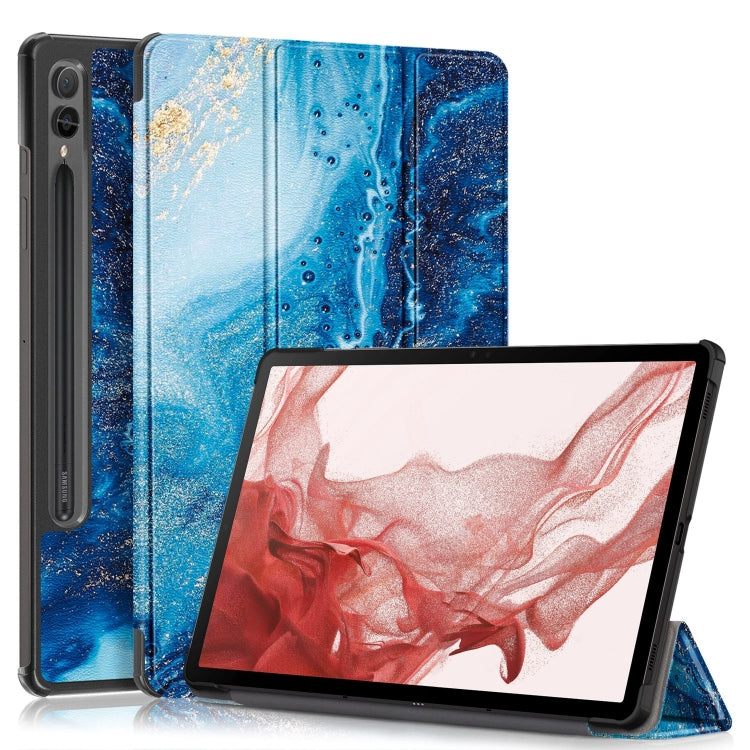 For Samsung Galaxy Tab S9+ Custer Painted 3-Fold Holder Smart Leather Tablet Case(Waves) - Galaxy Tab S9+ Cases by buy2fix | Online Shopping UK | buy2fix