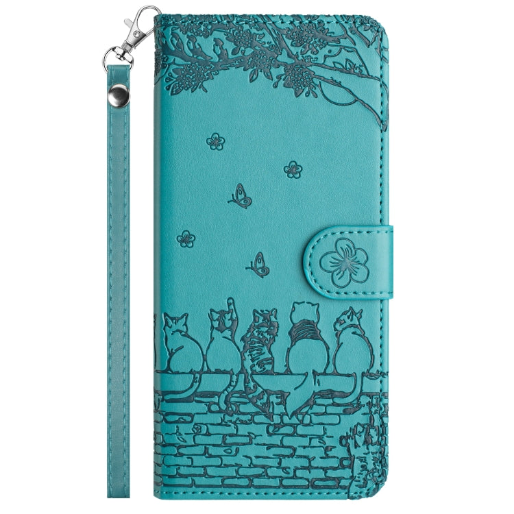 For Samsung Galaxy S22 Cat Embossing Pattern Leather Phone Case with Lanyard(Blue) - Galaxy S22 5G Cases by buy2fix | Online Shopping UK | buy2fix