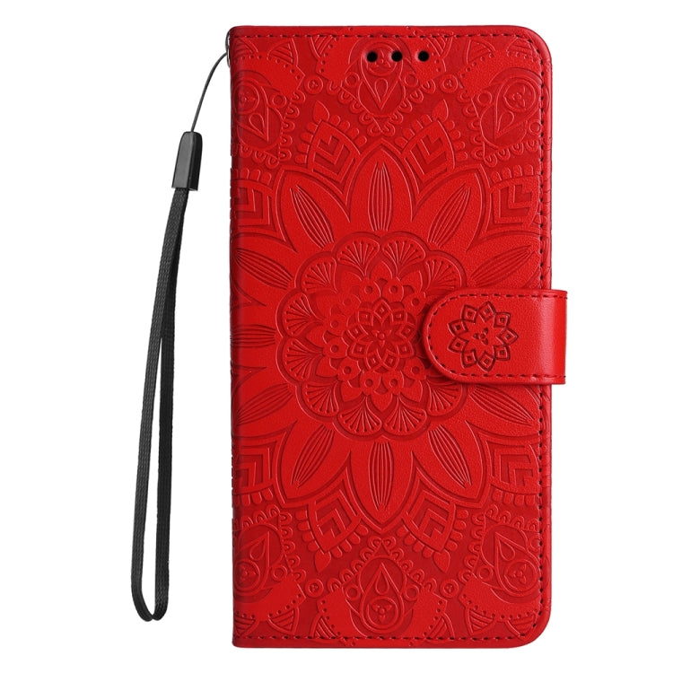 For iPhone 16 Pro Max Embossed Sunflower Leather Phone Case(Red) - iPhone 16 Pro Max Cases by buy2fix | Online Shopping UK | buy2fix