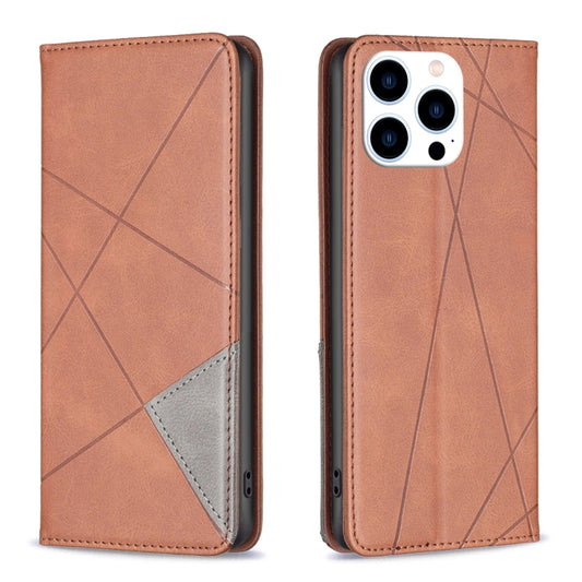 For iPhone 16 Pro Max Rhombus Texture Magnetic Leather Phone Case(Brown) - iPhone 16 Pro Max Cases by buy2fix | Online Shopping UK | buy2fix