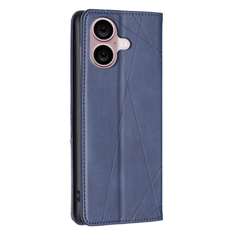 For iPhone 16 Rhombus Texture Magnetic Leather Phone Case(Blue) - iPhone 16 Cases by buy2fix | Online Shopping UK | buy2fix