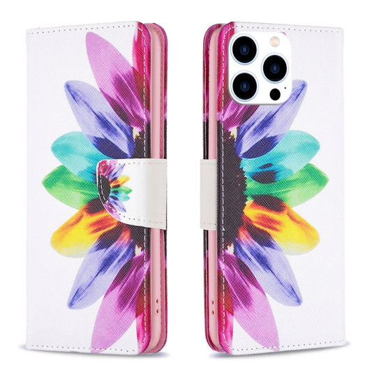 For iPhone 16 Pro Max Colored Drawing Pattern Leather Phone Case(Sun Flower) - iPhone 16 Pro Max Cases by buy2fix | Online Shopping UK | buy2fix