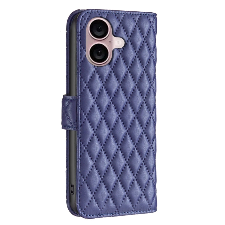 For iPhone 16 Diamond Lattice Wallet Flip Leather Phone Case(Blue) - iPhone 16 Cases by buy2fix | Online Shopping UK | buy2fix