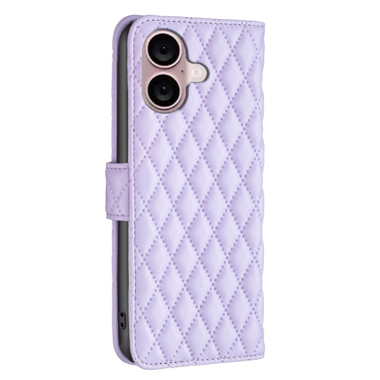 For iPhone 16 Diamond Lattice Wallet Flip Leather Phone Case(Purple) - iPhone 16 Cases by buy2fix | Online Shopping UK | buy2fix