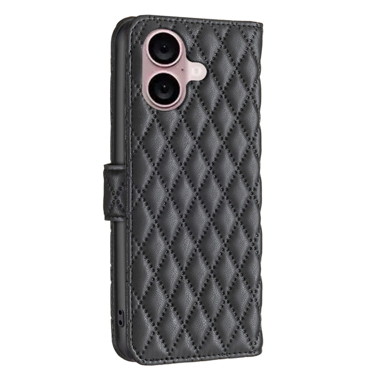 For iPhone 16 Diamond Lattice Wallet Flip Leather Phone Case(Black) - iPhone 16 Cases by buy2fix | Online Shopping UK | buy2fix