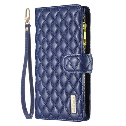 For iPhone 16 Diamond Lattice Zipper Wallet Leather Flip Phone Case(Blue) - iPhone 16 Cases by buy2fix | Online Shopping UK | buy2fix