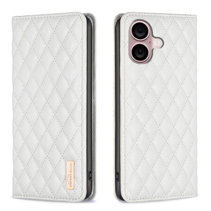 For iPhone 16 Diamond Lattice Magnetic Leather Flip Phone Case(White) - iPhone 16 Cases by buy2fix | Online Shopping UK | buy2fix