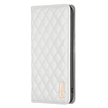 For iPhone 16 Diamond Lattice Magnetic Leather Flip Phone Case(White) - iPhone 16 Cases by buy2fix | Online Shopping UK | buy2fix