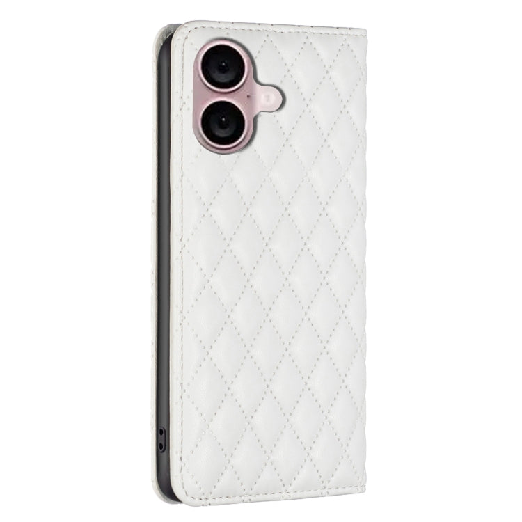 For iPhone 16 Diamond Lattice Magnetic Leather Flip Phone Case(White) - iPhone 16 Cases by buy2fix | Online Shopping UK | buy2fix