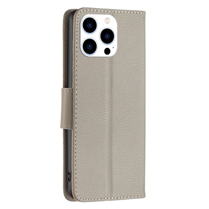 For iPhone 16 Pro Max Litchi Texture Pure Color Flip Leather Phone Case(Grey) - iPhone 16 Pro Max Cases by buy2fix | Online Shopping UK | buy2fix