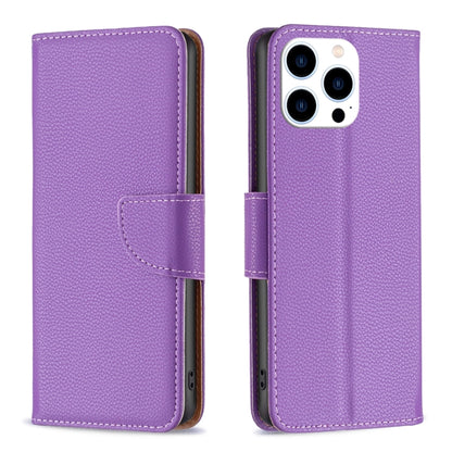 For iPhone 16 Pro Max Litchi Texture Pure Color Flip Leather Phone Case(Purple) - iPhone 16 Pro Max Cases by buy2fix | Online Shopping UK | buy2fix