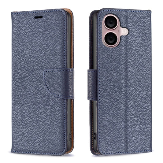 For iPhone 16 Plus Litchi Texture Pure Color Flip Leather Phone Case(Blue) - iPhone 16 Plus Cases by buy2fix | Online Shopping UK | buy2fix