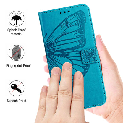 For iPhone 16 Pro Max Embossed Butterfly Leather Phone Case(Blue) - iPhone 16 Pro Max Cases by buy2fix | Online Shopping UK | buy2fix