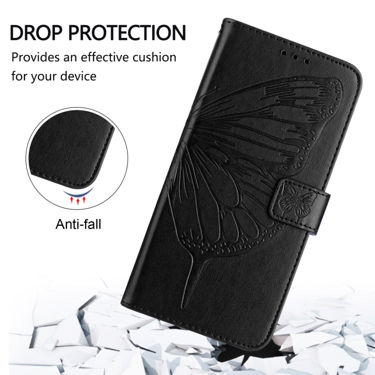 For iPhone 16 Embossed Butterfly Leather Phone Case(Black) - iPhone 16 Cases by buy2fix | Online Shopping UK | buy2fix