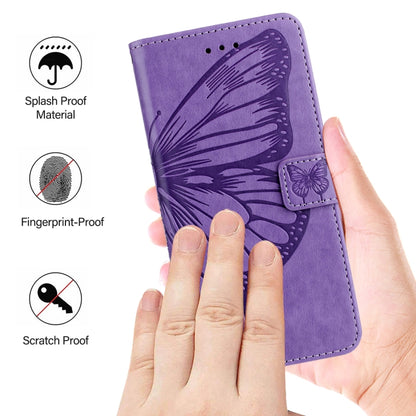 For iPhone 16 Embossed Butterfly Leather Phone Case(Light Purple) - iPhone 16 Cases by buy2fix | Online Shopping UK | buy2fix