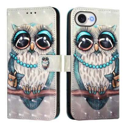 For iPhone SE 2024 3D Painting Horizontal Flip Leather Phone Case(Grey Owl) - More iPhone Cases by buy2fix | Online Shopping UK | buy2fix