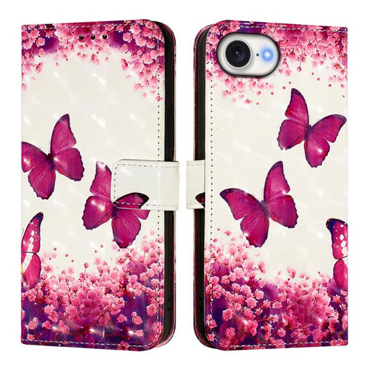 For iPhone SE 2024 3D Painting Horizontal Flip Leather Phone Case(Rose Butterfly) - More iPhone Cases by buy2fix | Online Shopping UK | buy2fix