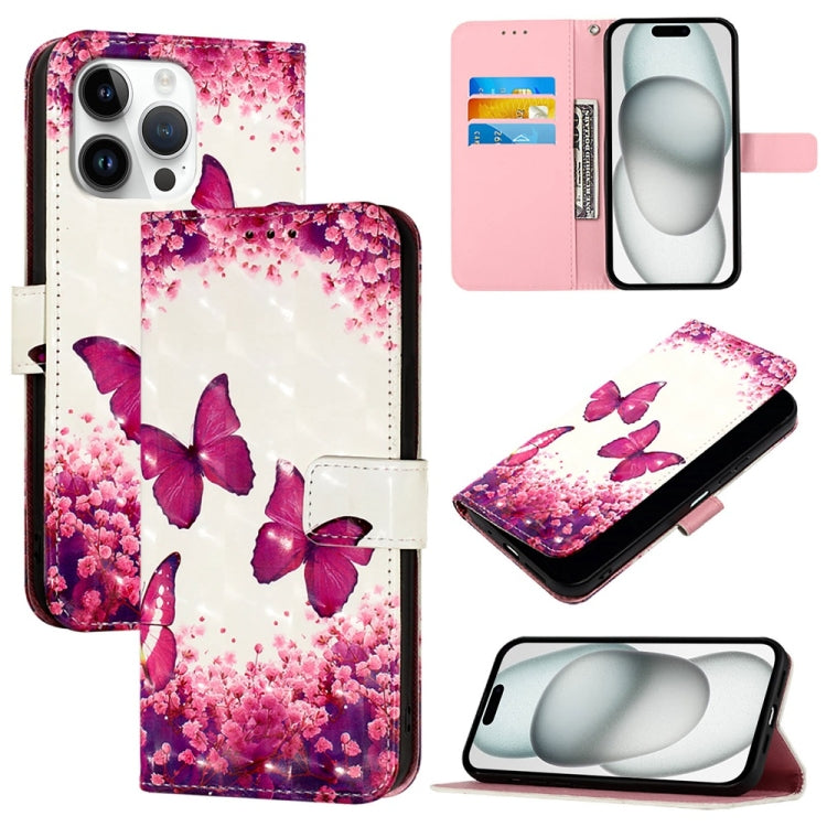 For iPhone 16 Pro Max 3D Painting Horizontal Flip Leather Phone Case(Rose Butterfly) - iPhone 16 Pro Max Cases by buy2fix | Online Shopping UK | buy2fix