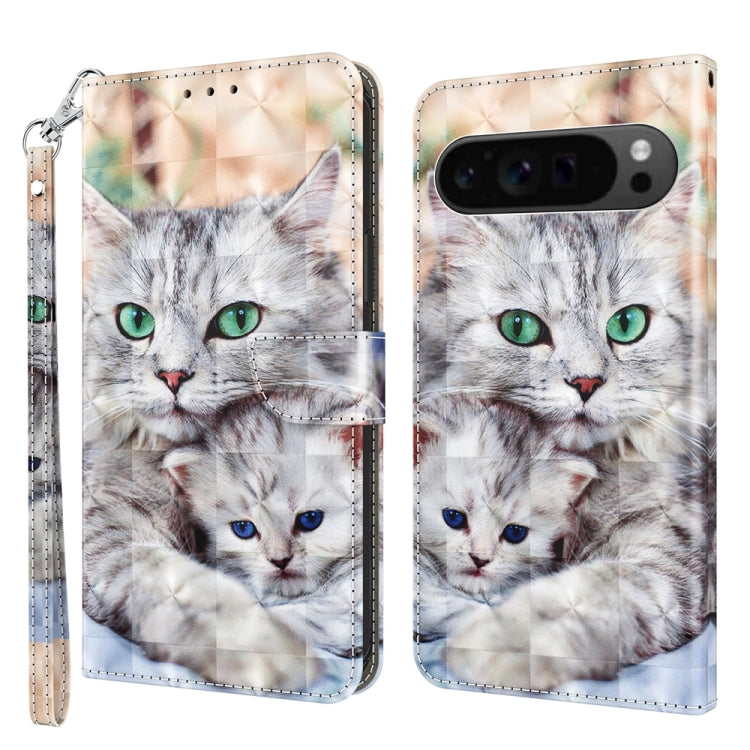 For Google Pixel 9 Pro 3D Painted Pattern Leather Phone Case(Two Loving Cats) - Google Cases by buy2fix | Online Shopping UK | buy2fix