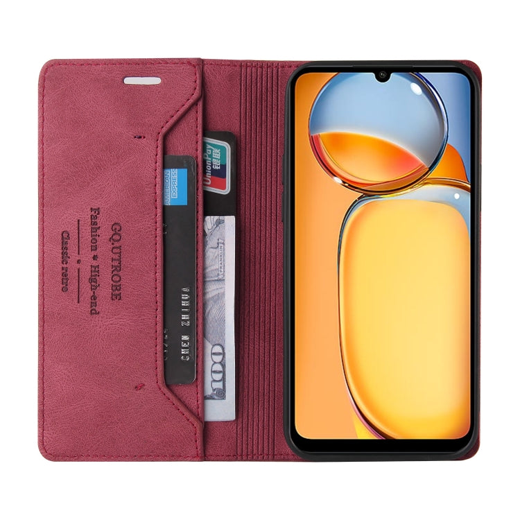 For Xiaomi Redmi 13C Skin Feel Anti-theft Brush Horizontal Flip Leather Case with Holder(Wine Red) - 13C Cases by buy2fix | Online Shopping UK | buy2fix