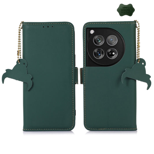 For OnePlus 12 Genuine Leather Magnetic RFID Leather Phone Case(Green) - OnePlus Cases by buy2fix | Online Shopping UK | buy2fix