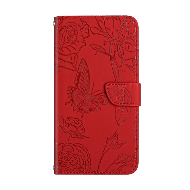 For OnePlus 12 5G Global Skin Feel Butterfly Peony Embossed Leather Phone Case(Red) - OnePlus Cases by buy2fix | Online Shopping UK | buy2fix