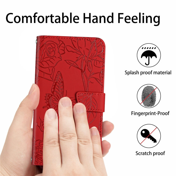 For OnePlus 12 5G Global Skin Feel Butterfly Peony Embossed Leather Phone Case(Red) - OnePlus Cases by buy2fix | Online Shopping UK | buy2fix