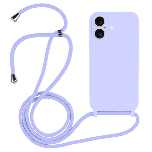 For iPhone 16 Crossbody Lanyard Liquid Silicone Case(Light Purple) - iPhone 16 Cases by buy2fix | Online Shopping UK | buy2fix