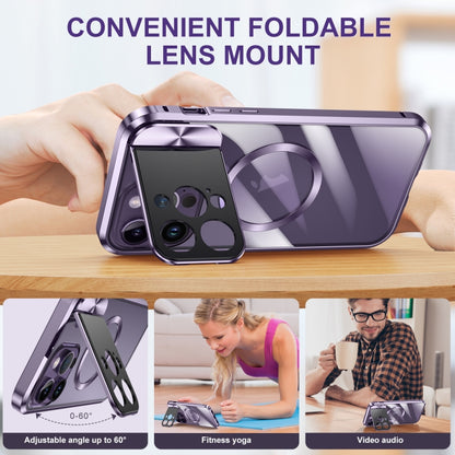 For iPhone 15 Large Window Holder MagSafe Magnetic Metal Phone Case(Purple) - iPhone 15 Cases by buy2fix | Online Shopping UK | buy2fix