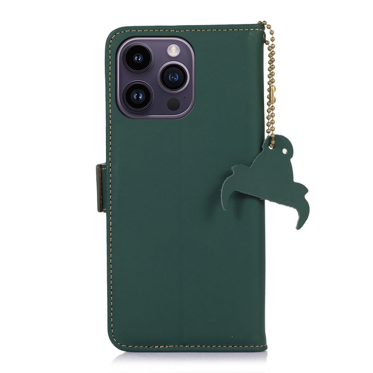 For iPhone 16 Pro Genuine Leather Magnetic RFID Leather Phone Case(Green) - iPhone 16 Pro Cases by buy2fix | Online Shopping UK | buy2fix