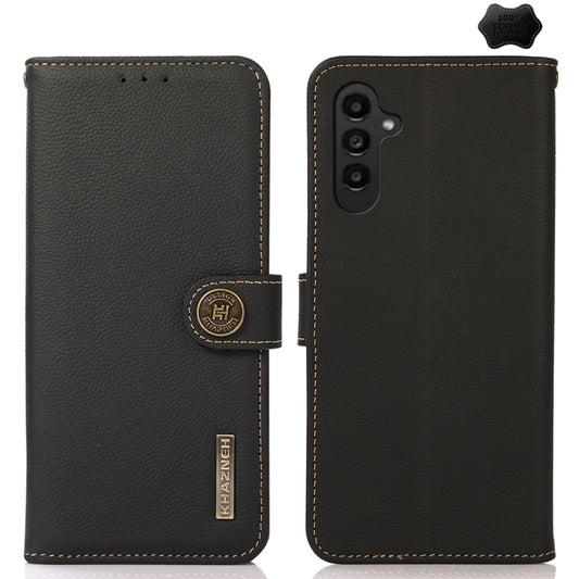 For Samsung Galaxy A25 5G Global KHAZNEH Custer Genuine Leather RFID Phone Case(Black) - Galaxy Phone Cases by buy2fix | Online Shopping UK | buy2fix