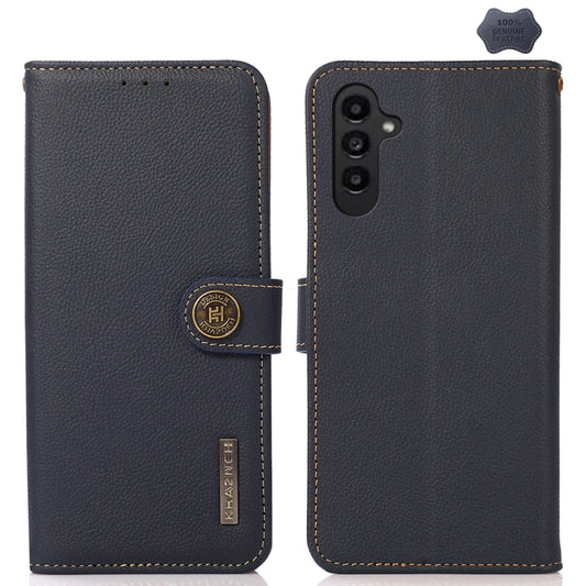 For Samsung Galaxy A25 5G Global KHAZNEH Custer Genuine Leather RFID Phone Case(Blue) - Galaxy Phone Cases by buy2fix | Online Shopping UK | buy2fix