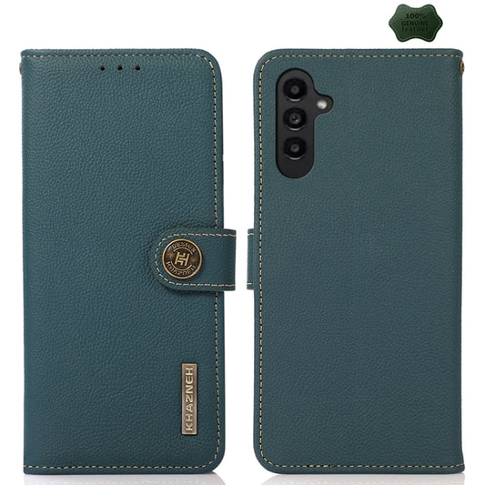 For Samsung Galaxy A25 5G Global KHAZNEH Custer Genuine Leather RFID Phone Case(Green) - Galaxy Phone Cases by buy2fix | Online Shopping UK | buy2fix