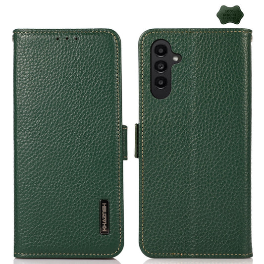 For Samsung Galaxy A25 5G Global KHAZNEH Side-Magnetic Litchi Genuine Leather RFID Phone Case(Green) - Galaxy Phone Cases by buy2fix | Online Shopping UK | buy2fix