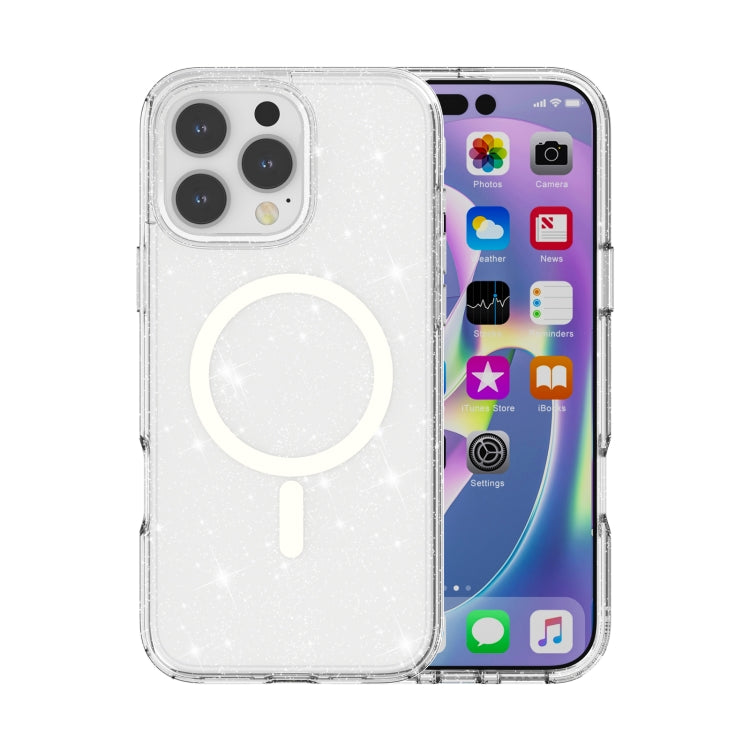 For iPhone 16 Pro Max Terminator Style Glitter Powder MagSafe Magnetic Phone Case(White) - iPhone 16 Pro Max Cases by buy2fix | Online Shopping UK | buy2fix