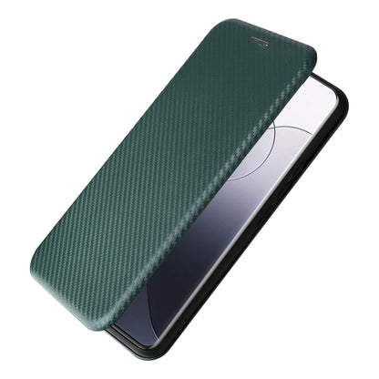 For Xiaomi 14 Carbon Fiber Texture Flip Leather Phone Case(Green) - 14 Cases by buy2fix | Online Shopping UK | buy2fix