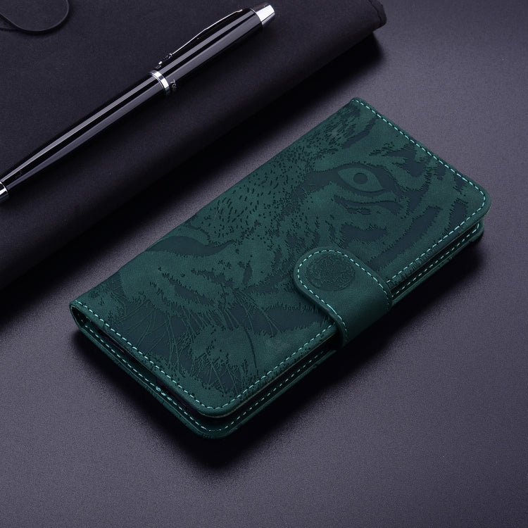 For iPhone 16 Plus Tiger Embossing Pattern Leather Phone Case(Green) - iPhone 16 Pro Cases by buy2fix | Online Shopping UK | buy2fix