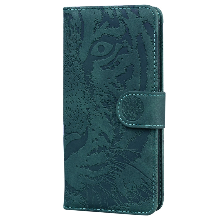 For iPhone 16 Plus Tiger Embossing Pattern Leather Phone Case(Green) - iPhone 16 Pro Cases by buy2fix | Online Shopping UK | buy2fix