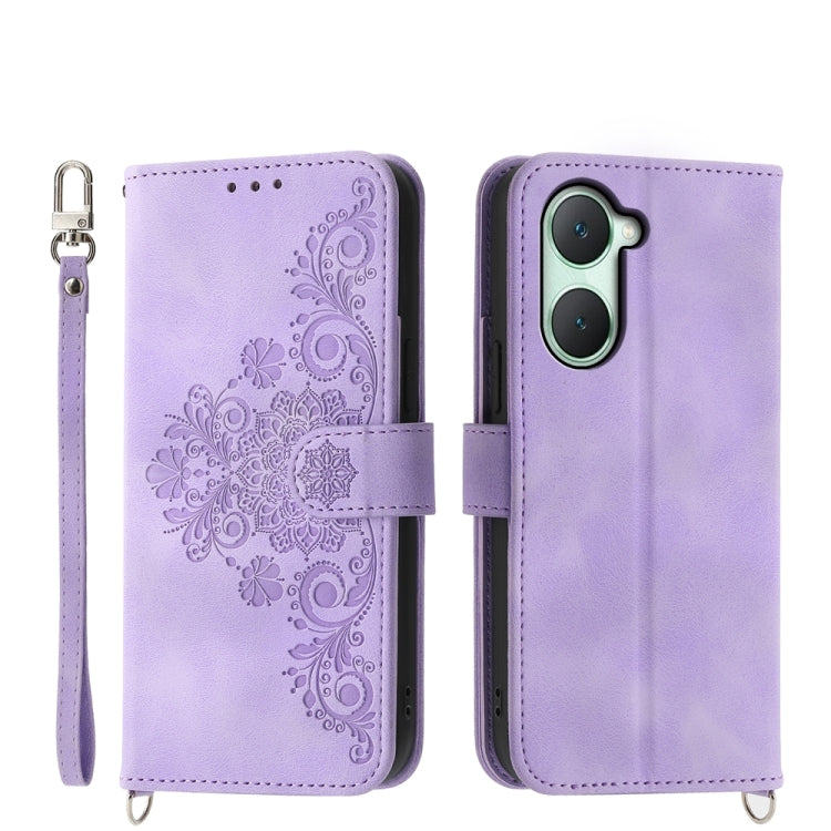 For vivo Y03 Skin-feel Flowers Embossed Wallet Leather Phone Case(Purple) - vivo Cases by buy2fix | Online Shopping UK | buy2fix