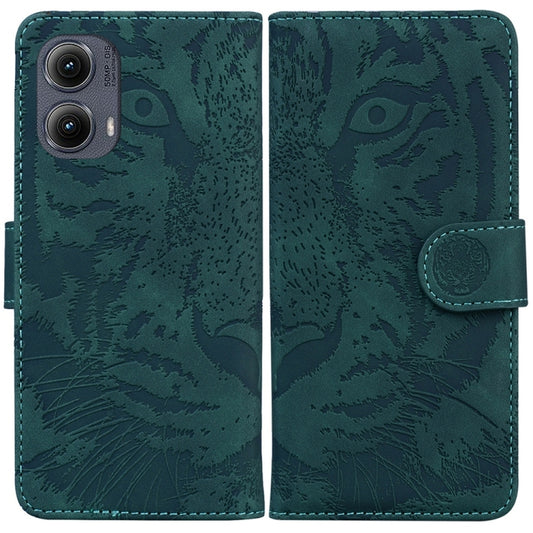 For Motorola Edge 2024 Tiger Embossing Pattern Leather Phone Case(Green) - Motorola Cases by buy2fix | Online Shopping UK | buy2fix