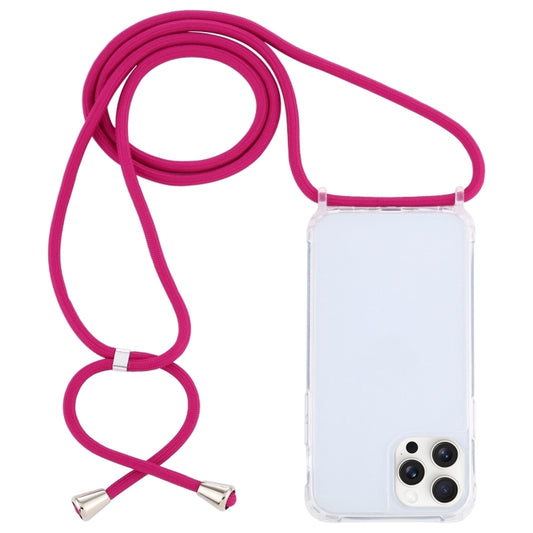 For iPhone 16 Pro Max Transparent Acrylic Airbag Shockproof Phone Protective Case with Lanyard(Rose Red) - iPhone 16 Pro Max Cases by buy2fix | Online Shopping UK | buy2fix