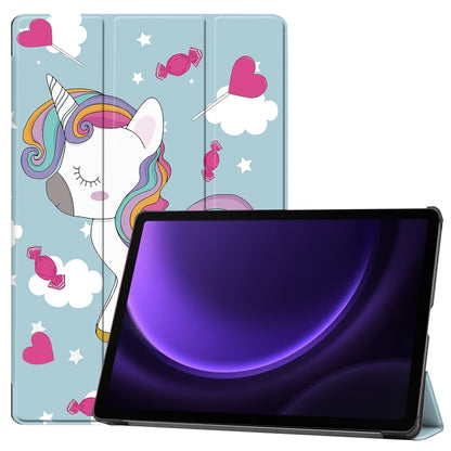 For Samsung Galaxy Tab S9 FE Custer Painted 3-Fold Holder Smart Leather Tablet Case(Unicorn) - Galaxy Tab S9 FE by buy2fix | Online Shopping UK | buy2fix