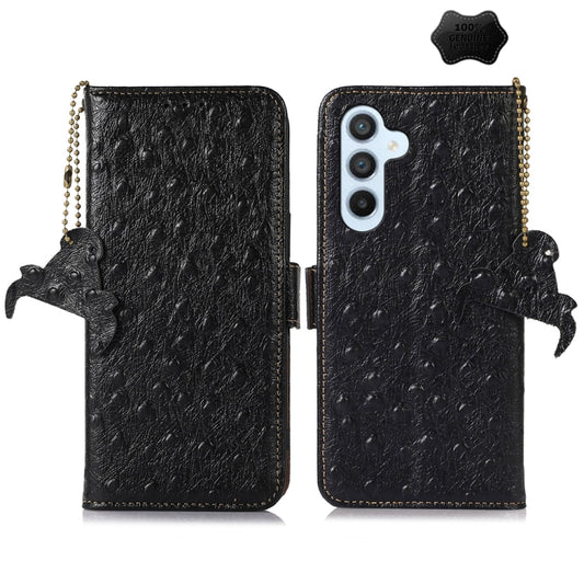 For Samsung Galaxy S24 Ostrich Pattern Genuine Leather RFID Phone Case(Black) - Galaxy Phone Cases by buy2fix | Online Shopping UK | buy2fix