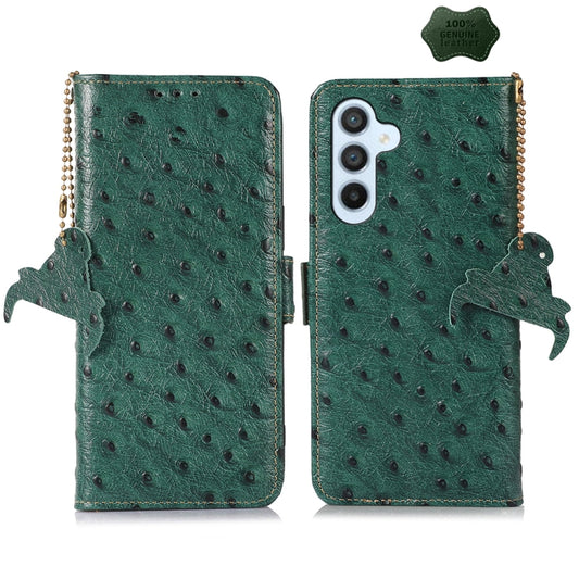 For Samsung Galaxy A25 5G Global Ostrich Pattern Genuine Leather RFID Phone Case(Green) - Galaxy Phone Cases by buy2fix | Online Shopping UK | buy2fix