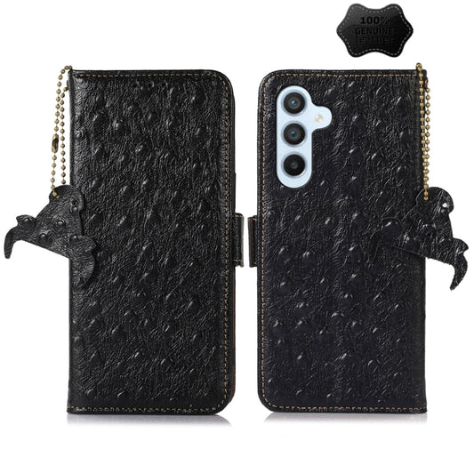 For Samsung Galaxy A25 5G Global Ostrich Pattern Genuine Leather RFID Phone Case(Black) - Galaxy Phone Cases by buy2fix | Online Shopping UK | buy2fix