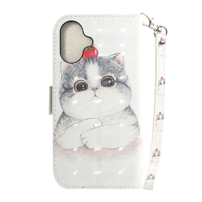 For iPhone 16 3D Colored Horizontal Flip Leather Phone Case(Cute Cat) - iPhone 16 Cases by buy2fix | Online Shopping UK | buy2fix