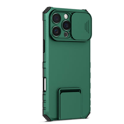 For iPhone 16 Pro Max Stereoscopic Holder Sliding Camshield Phone Case(Green) - iPhone 16 Pro Max Cases by buy2fix | Online Shopping UK | buy2fix