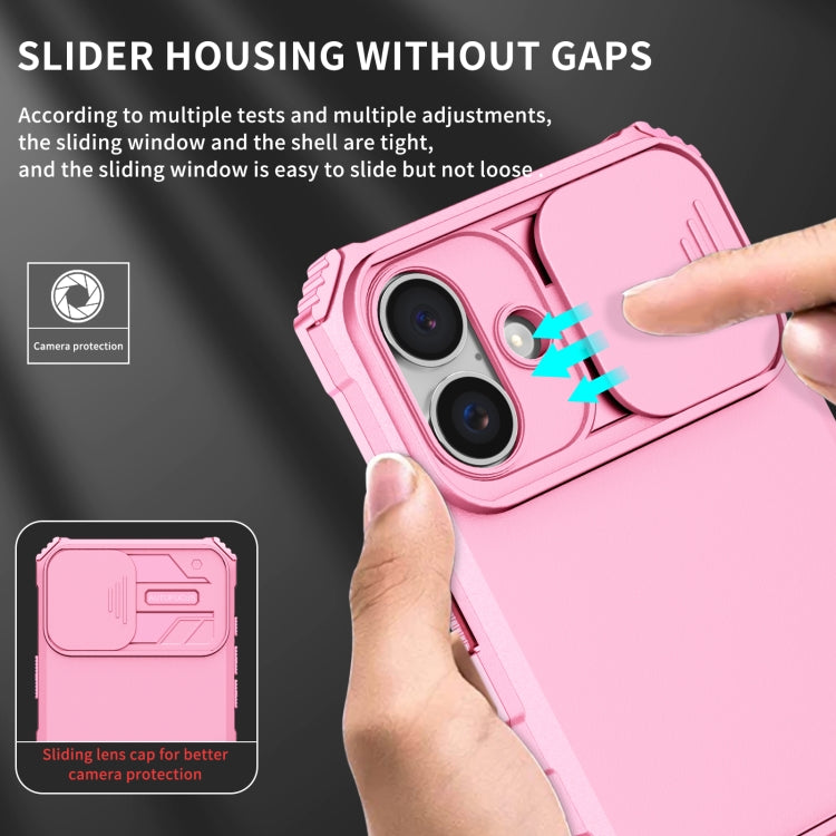 For iPhone 16 Plus Stereoscopic Holder Sliding Camshield Phone Case(Pink) - iPhone 16 Plus Cases by buy2fix | Online Shopping UK | buy2fix