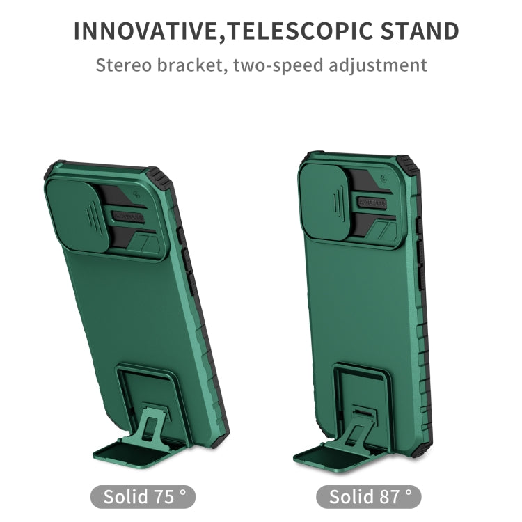 For iPhone 16 Stereoscopic Holder Sliding Camshield Phone Case(Green) - iPhone 16 Cases by buy2fix | Online Shopping UK | buy2fix