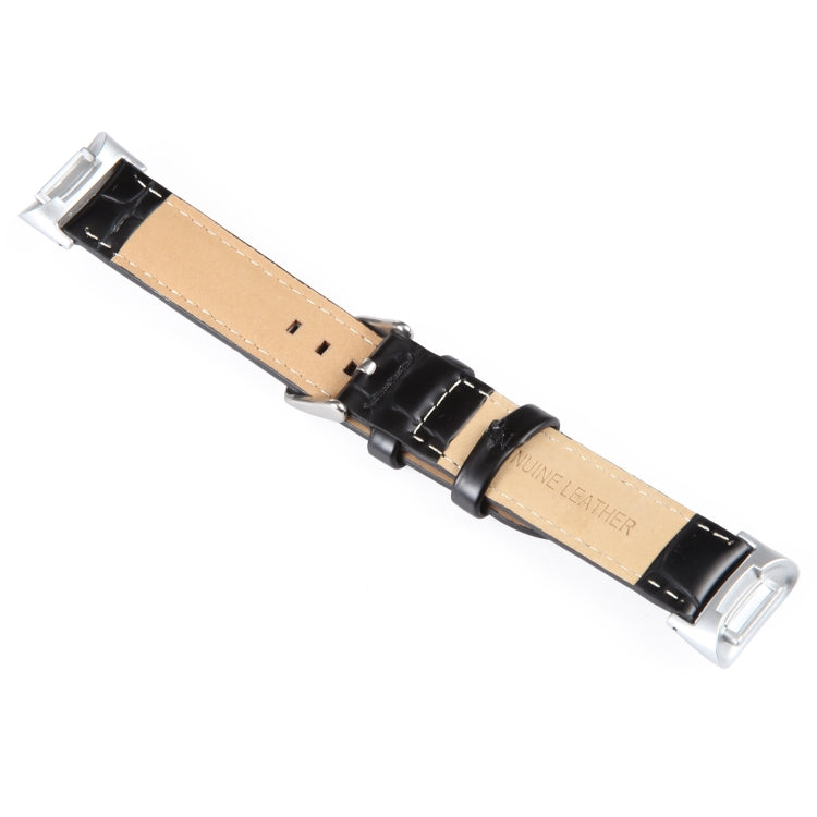 For Fitbit Charge 5 18mm Bamboo Joint Texture Genuine Leather Watch Band(Bamboo Black) - Watch Bands by buy2fix | Online Shopping UK | buy2fix